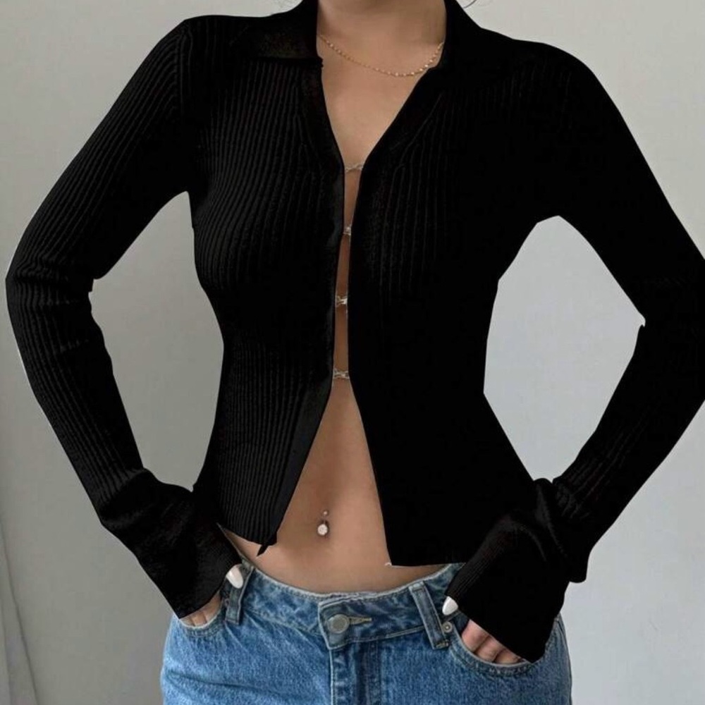 Black Ribbed Long Sleeve Top